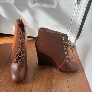 Guess Brown Lace-Up Wedge Boots